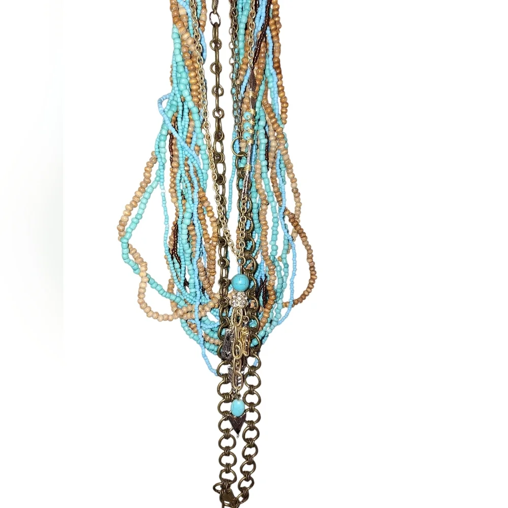 Turquoise & Silver Necklace Bundle Custom Boho Layering BEADS Hippie Coastal